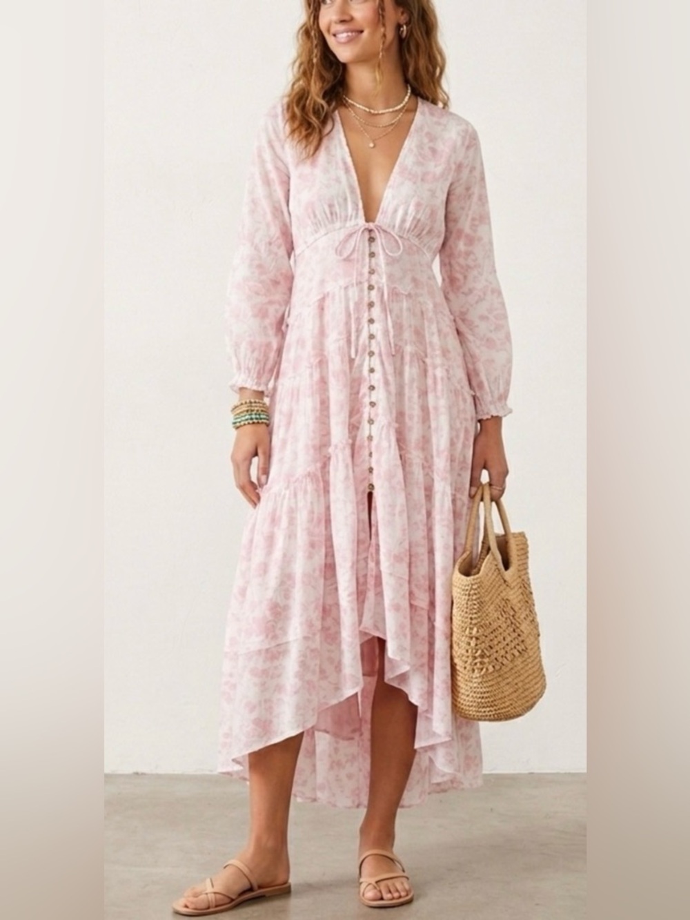 Free People Pappiet Midi Long Sleeve Boho Dress